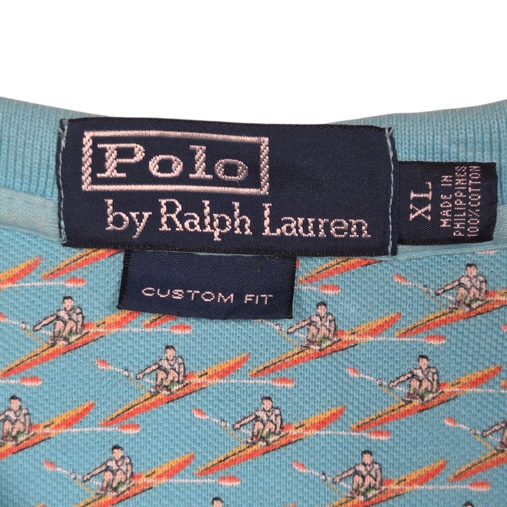 Vtg Polo Ralph Lauren All Over Print Rowing Polo Shirt Mens XL Blue Sculling - Picture 5 of 10